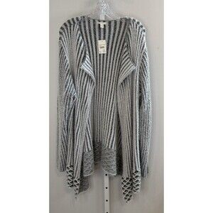 Cato Plus 22/24W Knit Open Front Cardigan Sweater Gray White Long Sleeve Boho